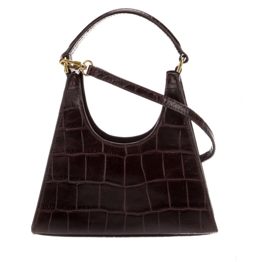 Brown Staud Embossed Leather Top Handle Bag